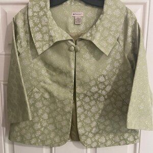 Anthropologie Elevenses Semi-Cropped Jacket Brocade One Button 3/4 Sleeve Size 6